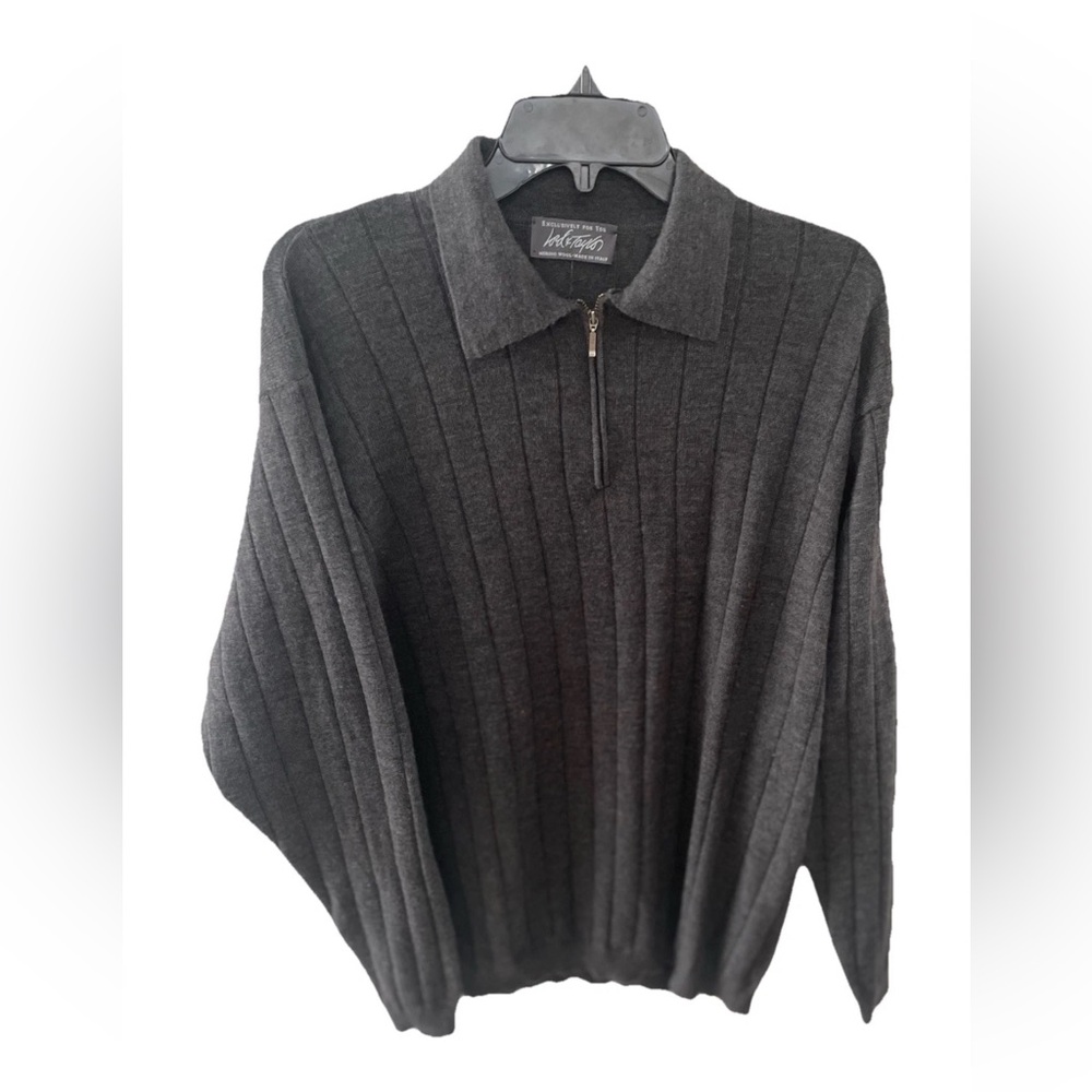 Lord & Taylor Men’s Sweater  100% Italian Merino Wool 1/4 Zip Grey Sz Medium